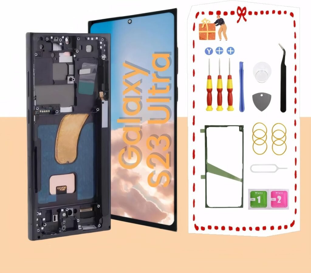 Samsung Galaxy S23 Ultra OLED Screen Replacement with Frame & Toolkit (Black)