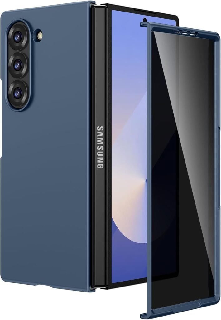 Ruky Slim Blue Case for Samsung Galaxy Z Fold 6: Hard PC Cover with Privacy Screen & Wireless Charging