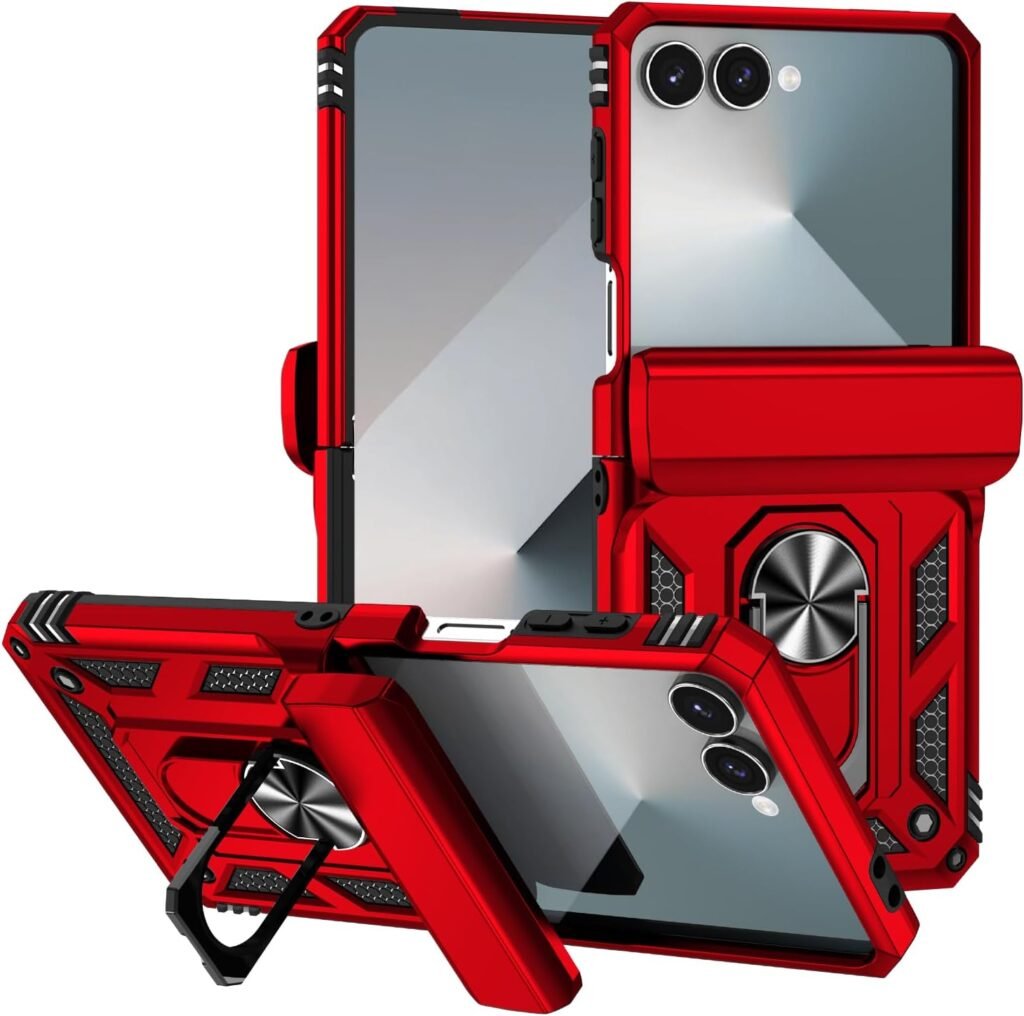 Rugged Red Samsung Z Flip 7 Case with Lens Protector & Ring Holder