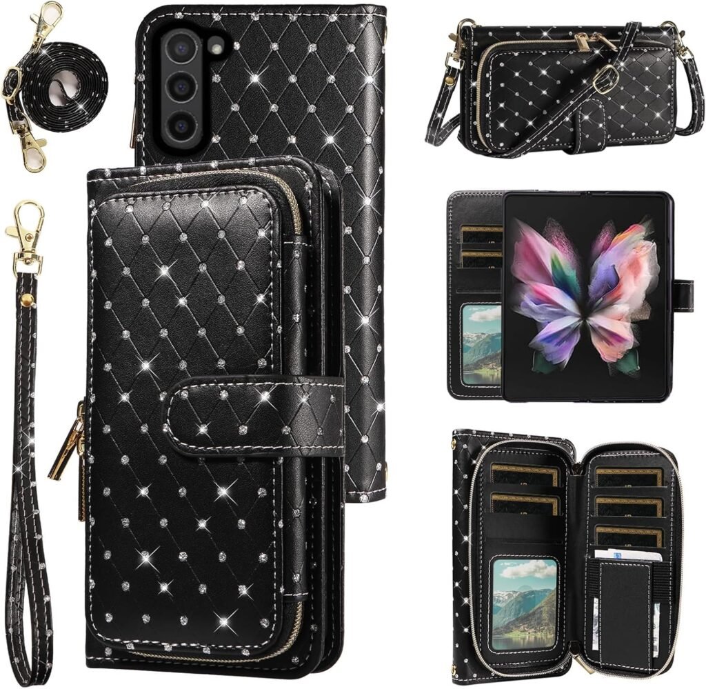 Samsung Galaxy Z Fold 6 Wallet Case: Bling Glitter Crossbody Cover for Women in Canada