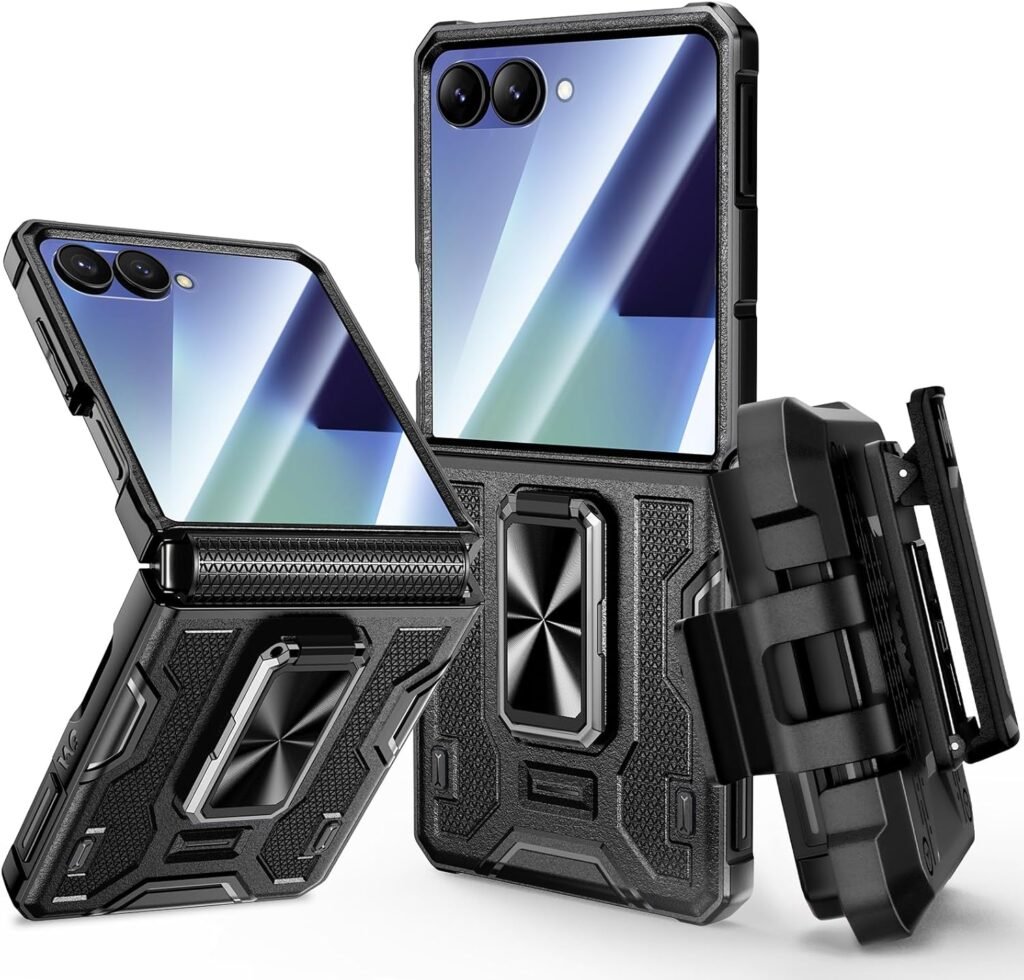 VEGO Galaxy Z Flip 7 Case: 360° Ring Kickstand, Belt Clip, Screen & Hinge Protection
