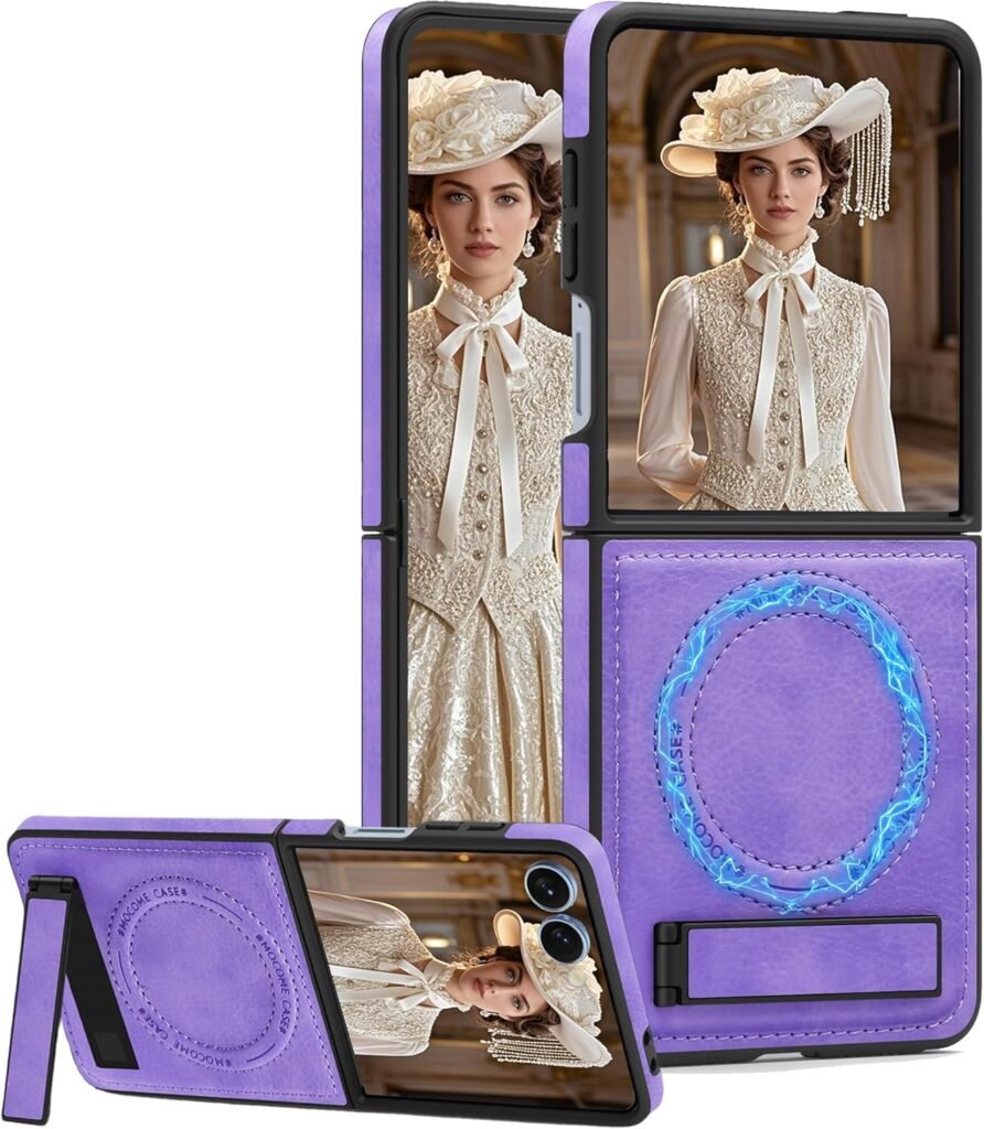 Purple PU Leather Samsung Galaxy Z Flip 7 5G Case with Kickstand & Magnetic Ring