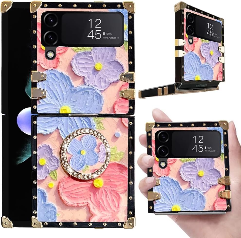 “Stylish Pink Asuwish Samsung Galaxy Z Flip 3 Case: Shockproof, Magnetic, Stand Ring Holder for Women”