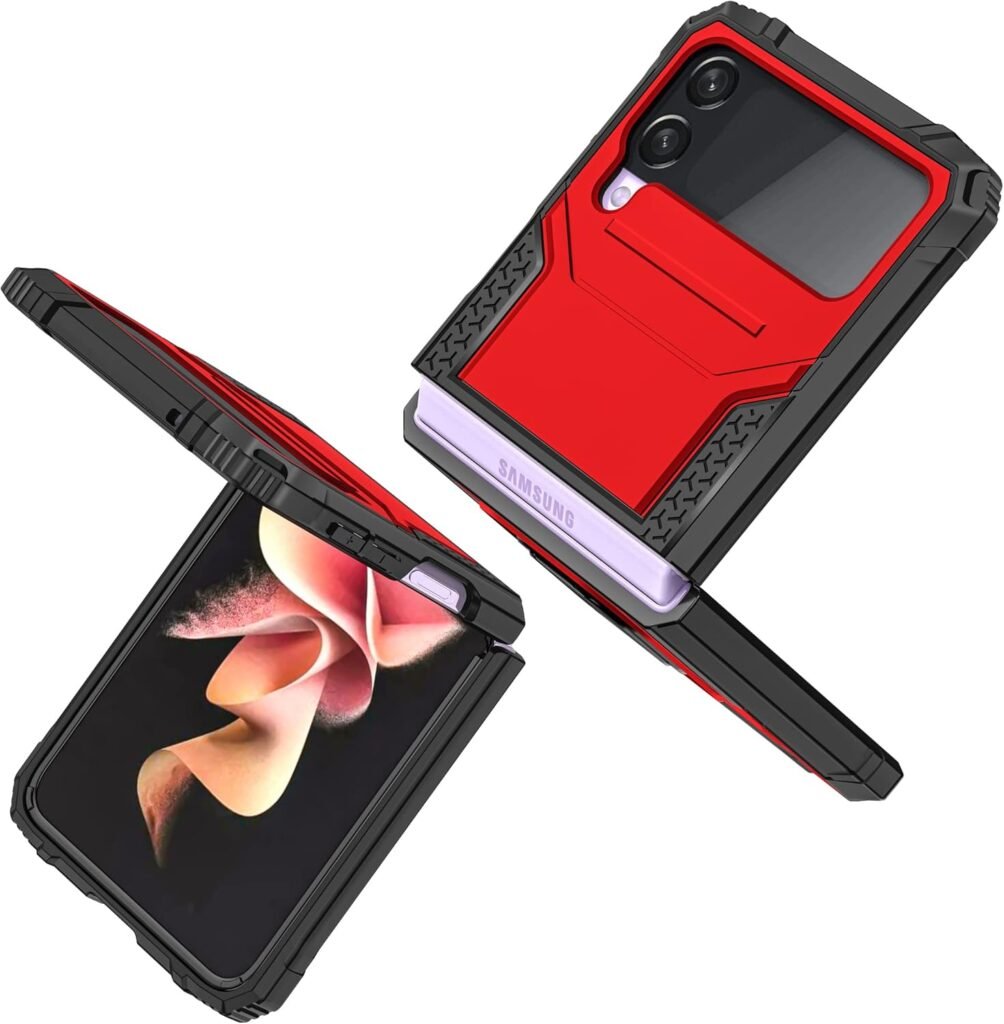 Durable Red Samsung Galaxy Z Flip 3 Case with Ring Kickstand