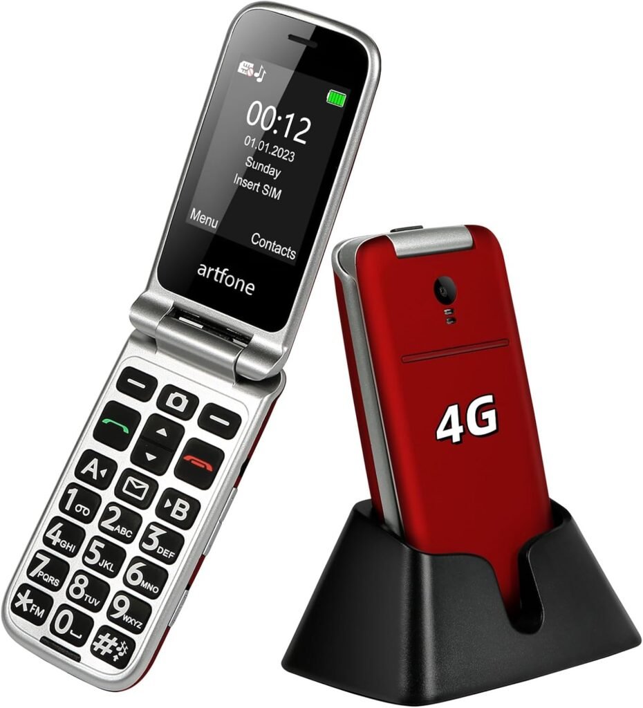 “Red 4G Foldable Flip Phone for Canadian Seniors: SOS Button, Camera, FM, Unlocked”