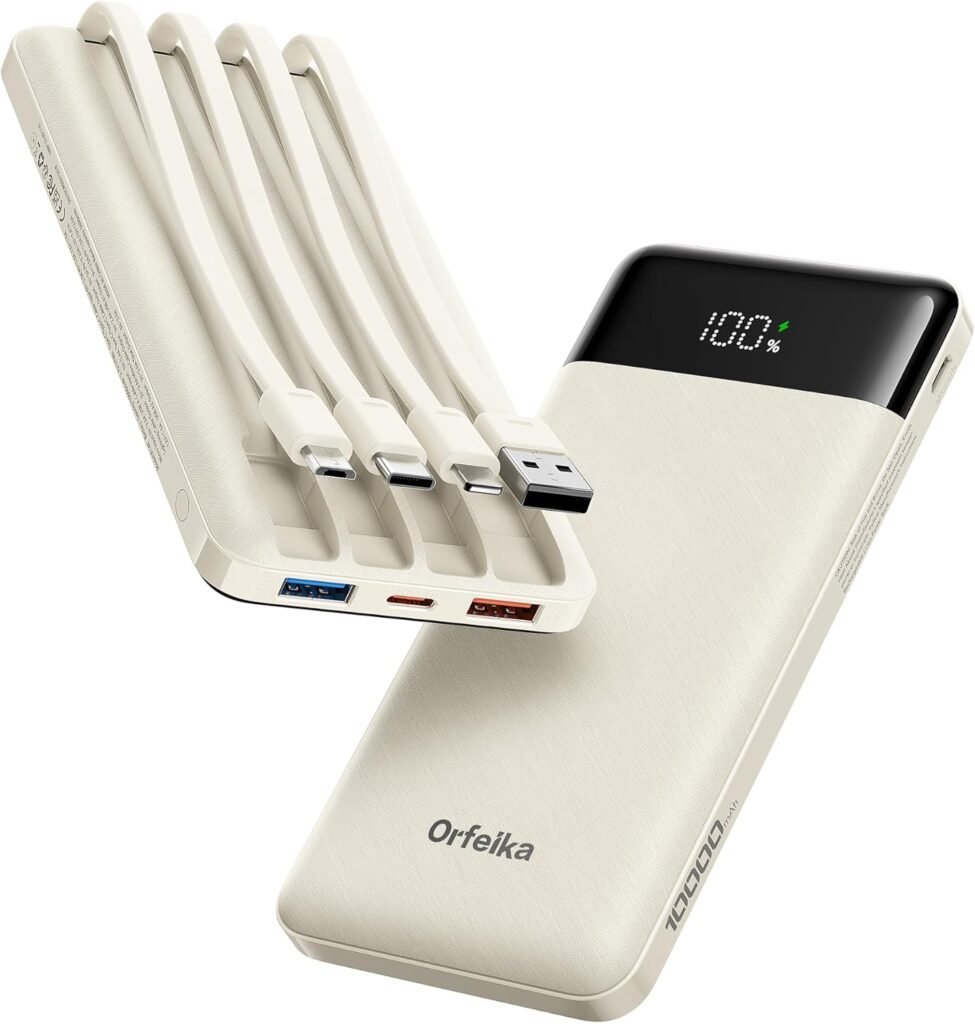 “10,000mAh Power Bank with Built-in Cables & LED Display