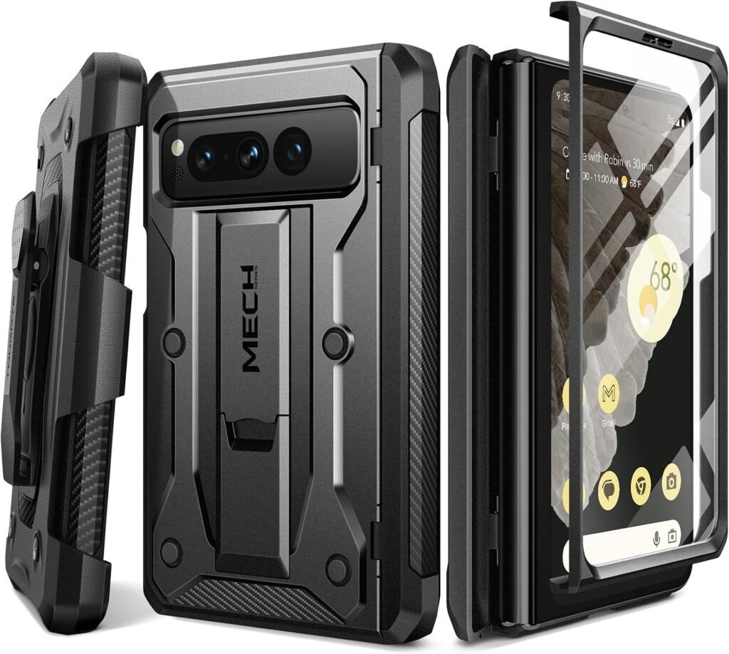 Tongate Military Grade Case for Google Pixel Fold (2023) – Shockproof, Built-in Screen Protector, Hinge Protection, Kickstand & Belt Clip