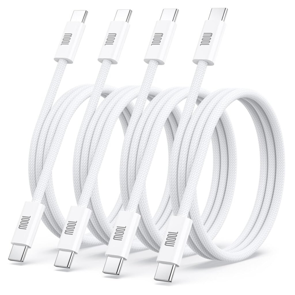 “100W USB C to USB C Charging Cable 4 Pack – 3FT Braided Charger for MacBook Pro, iPhone 17/16/15 Pro Max, iPad Pro, Samsung Galaxy S25, Pixel, PS5, Switch