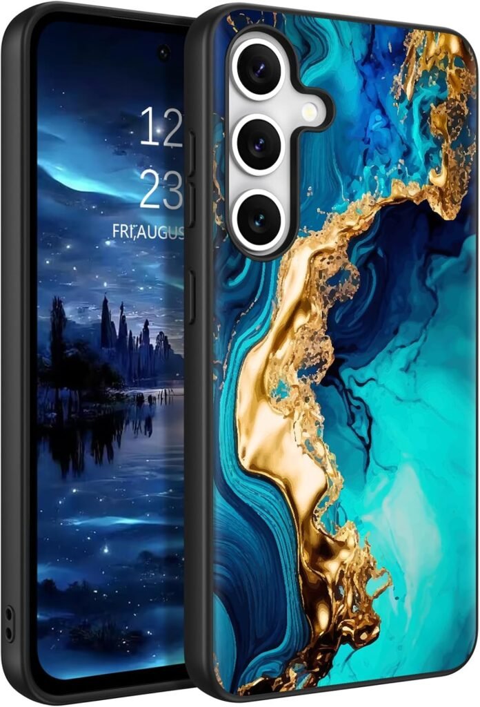 DUEDUE Blue Gold Ocean Wave Marble Case for Samsung Galaxy S24