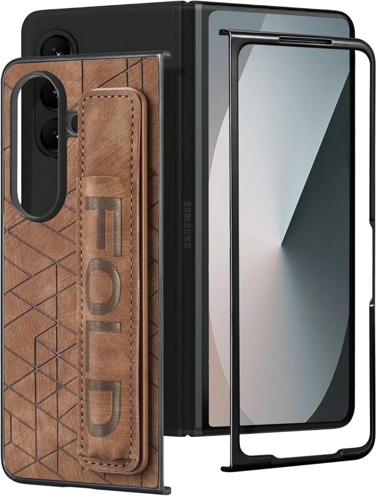 Asuwish Leather Phone Case for Samsung Galaxy Z Fold 7 – Rugged Slim Design with S Pen Holder & Wrist Strap