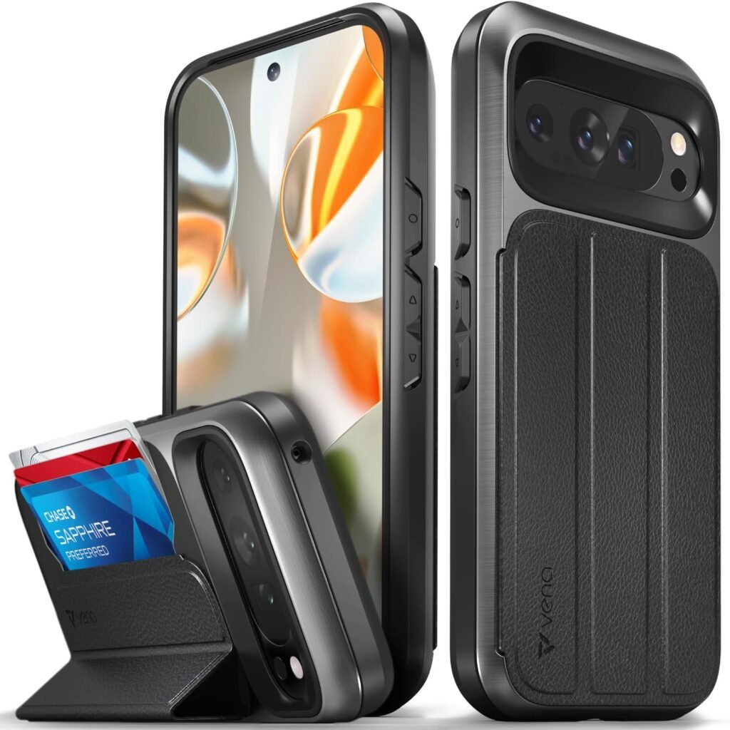 VENA vCommute Wallet Case for Google Pixel 9/9 Pro (2024) – Military Grade Drop Protection, Flip Leather Cover, Card Holder & Kickstand
