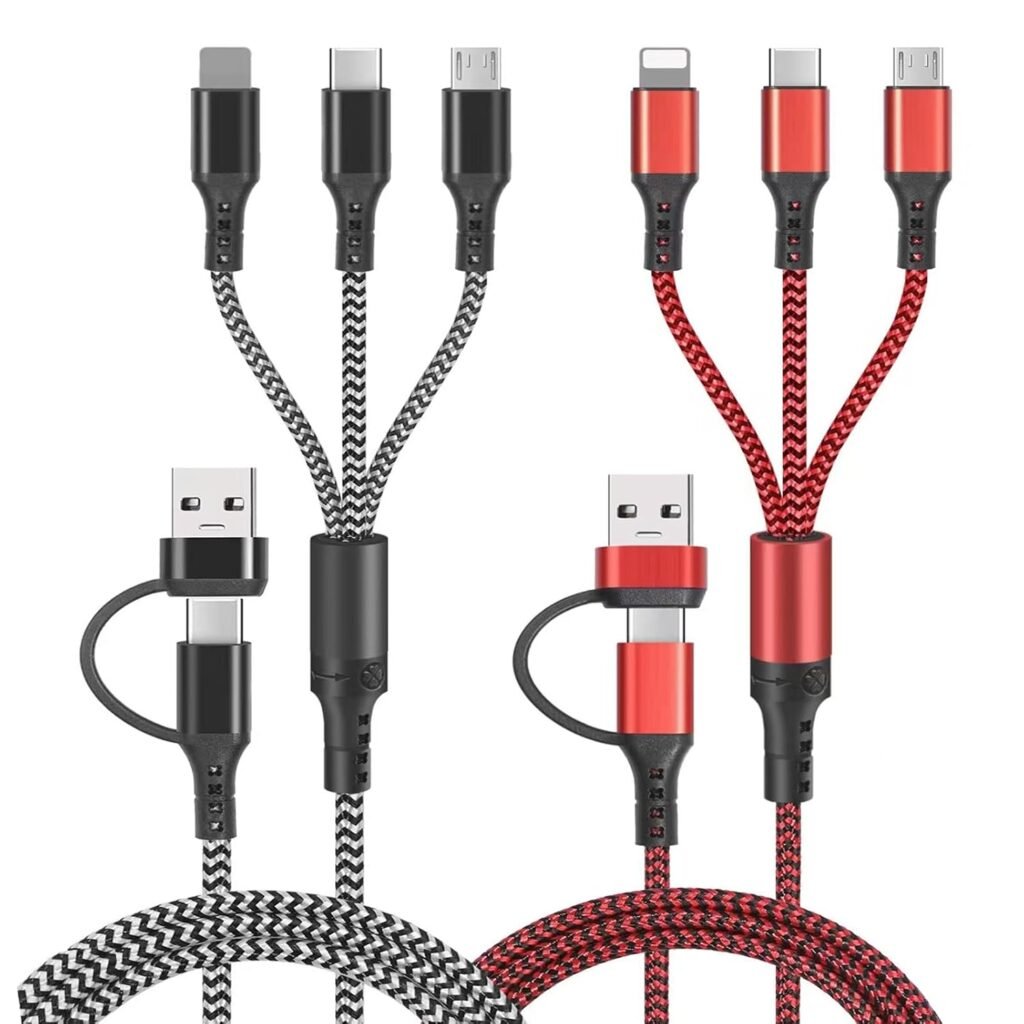 “2-Pack 5-in-1 Fast Charging Multi USB Cable for iPhone 15 Pro Max, Samsung Galaxy & More
