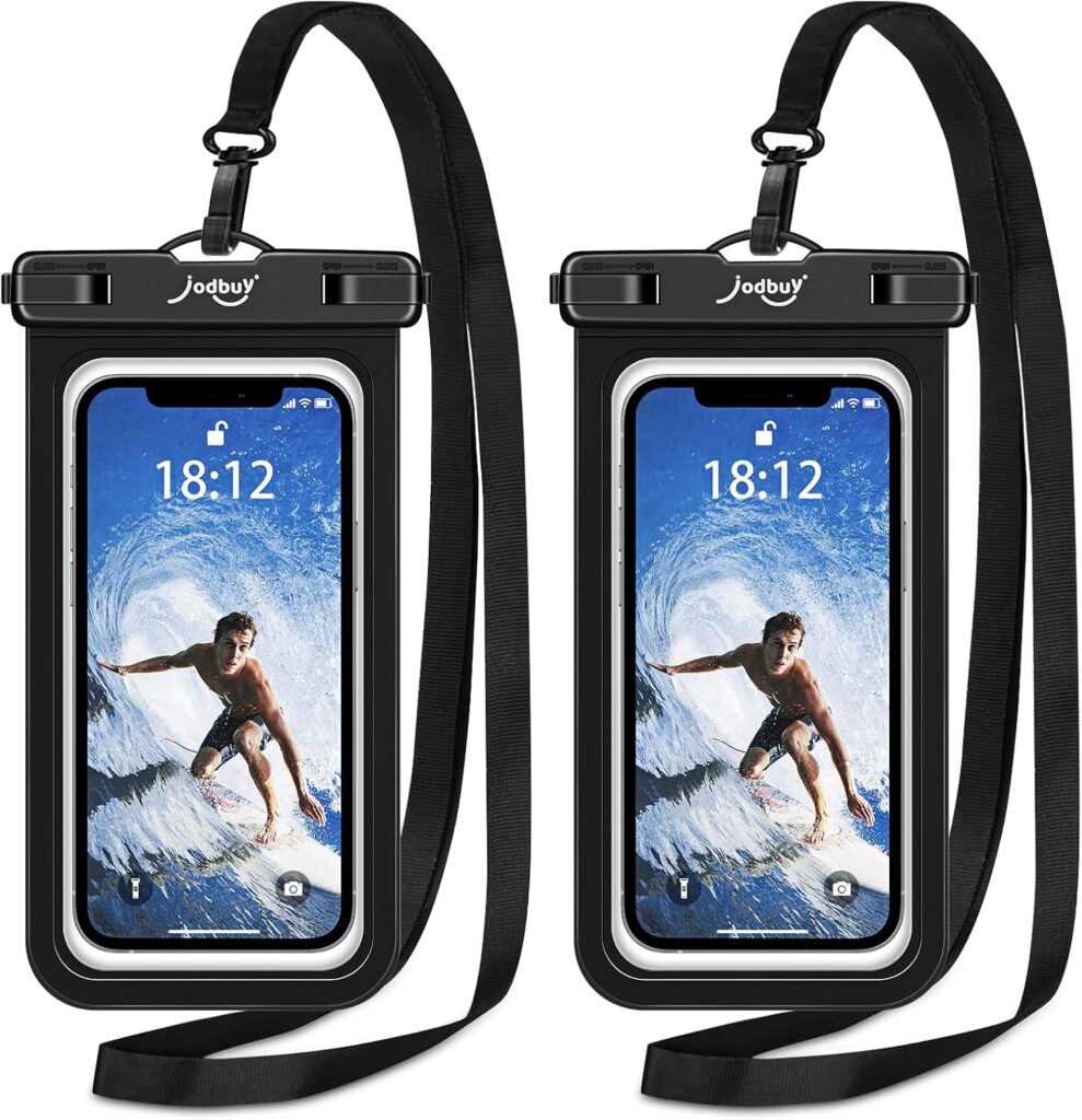 “2-Pack Black Waterproof Phone Pouch with Lanyard